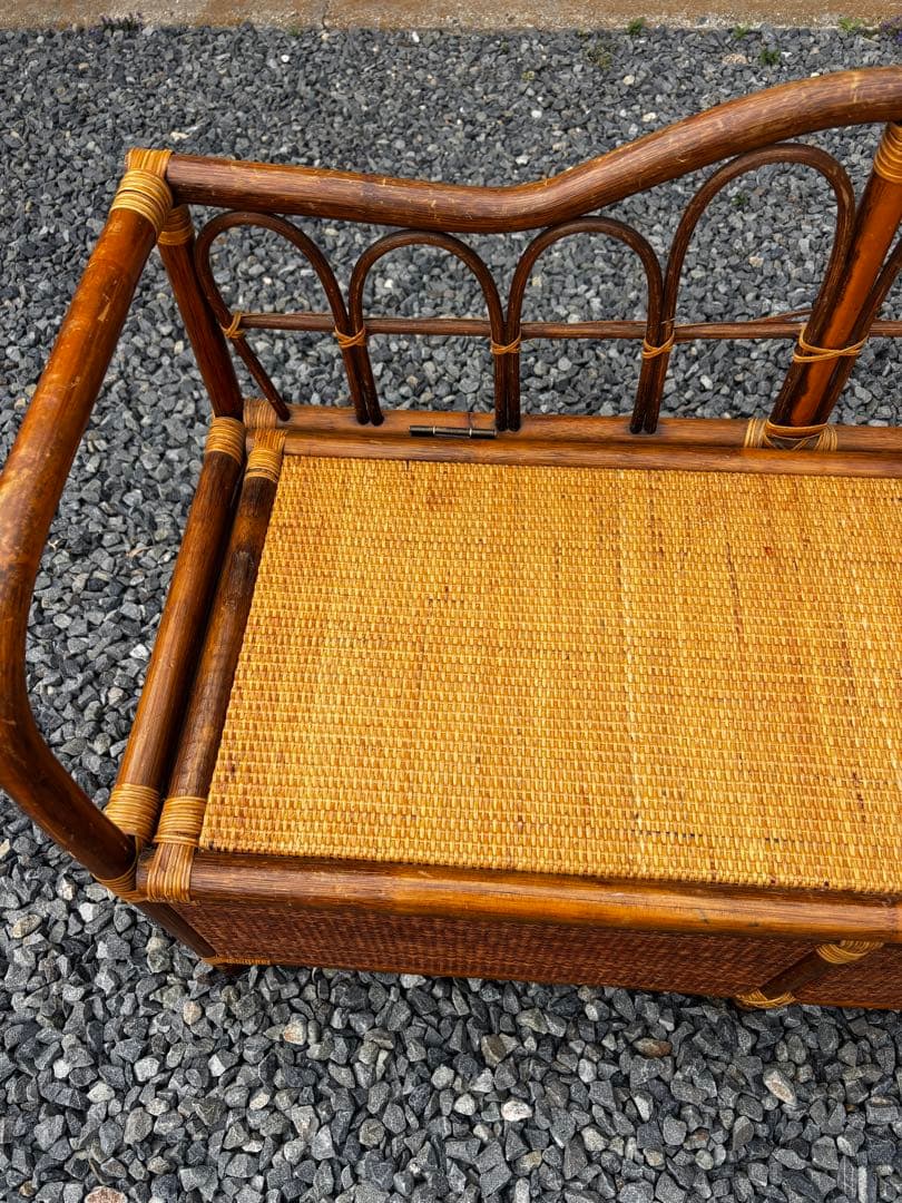 昭和レトロ ラタン ベンチチェスト 籐家具 収納 椅子 アンティーク