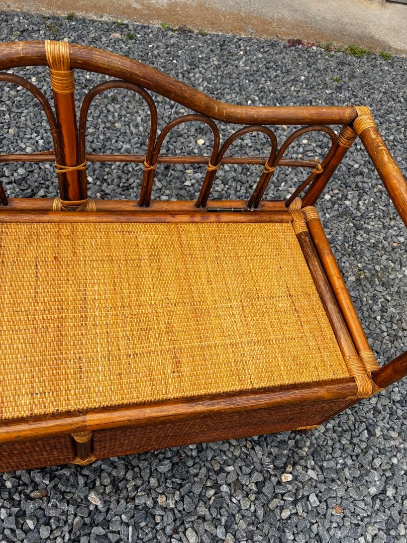 昭和レトロ ラタン ベンチチェスト 籐家具 収納 椅子 アンティーク