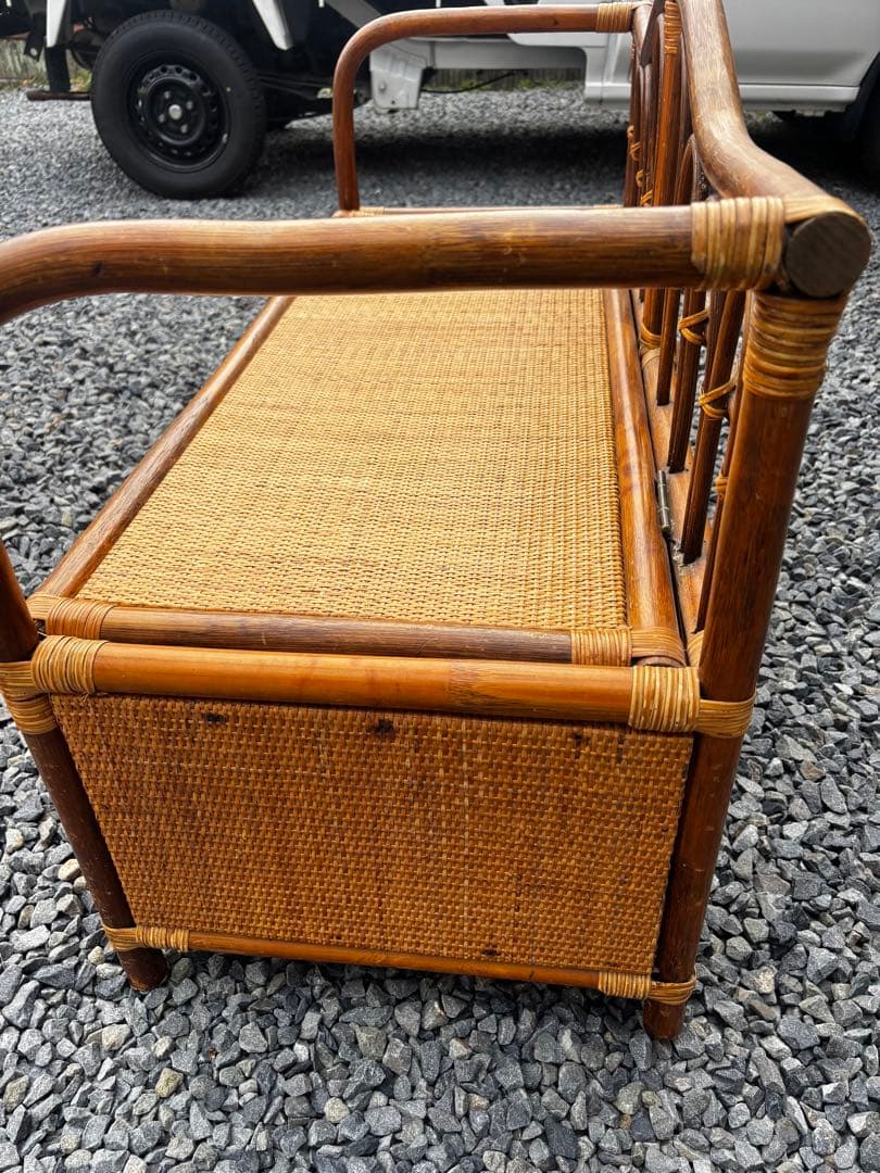 昭和レトロ ラタン ベンチチェスト 籐家具 収納 椅子 アンティーク