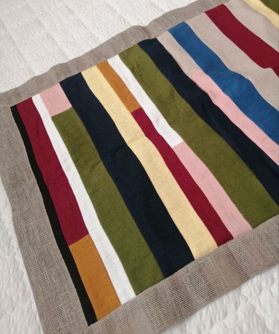 新品 リネンのカラフルラグ パッチワークマット 麻100% ポジャギデザイン◎