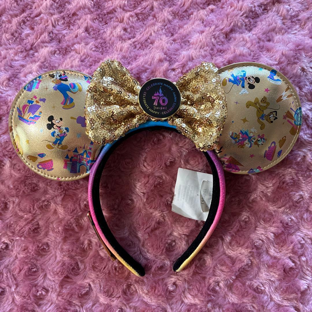 カリフォルニアディズニー アナハイム　70周年 カチューシャ 缶バッジ