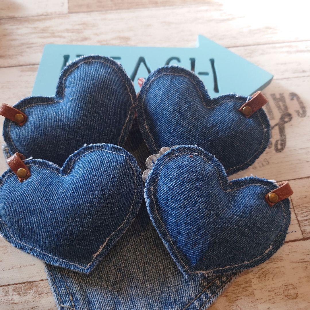 いちごパフェ☆662☆ぷっくりハートキーホルダー４個セット　薔薇　革タグ