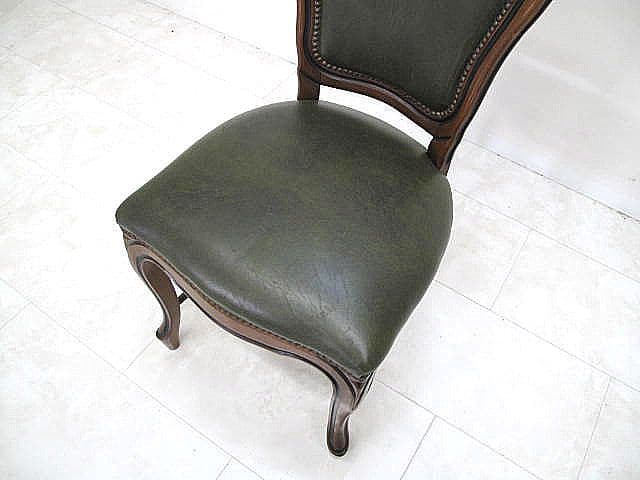 イタリア 本革張りクラシックチェア 象嵌 鋲打ち ダイニングチェア　サイドチェア