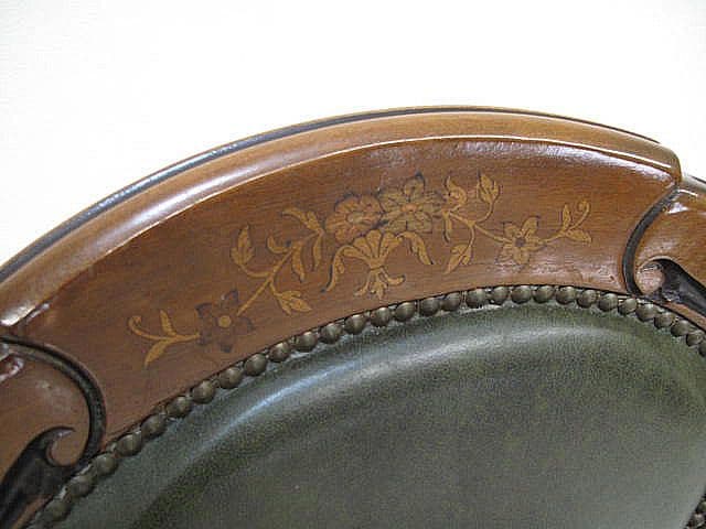 イタリア 本革張りクラシックチェア 象嵌 鋲打ち ダイニングチェア　サイドチェア