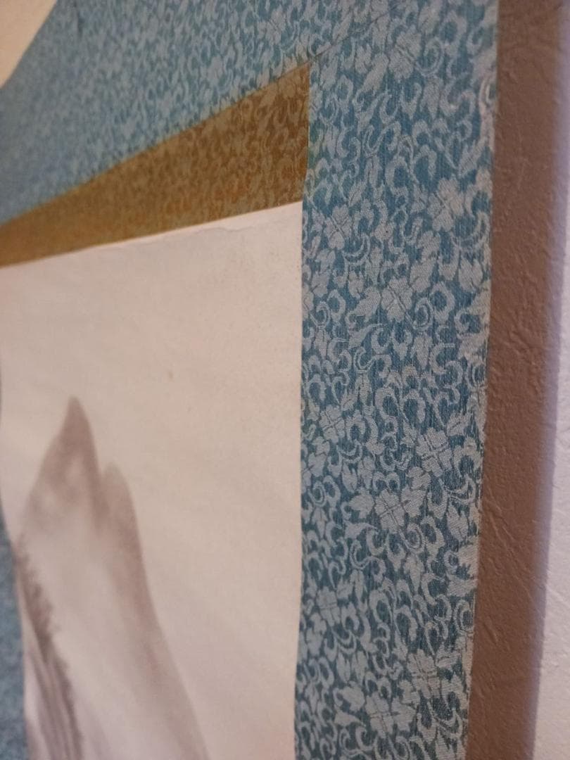 水墨山水画 掛軸 山村風景 滝図 和室床の間