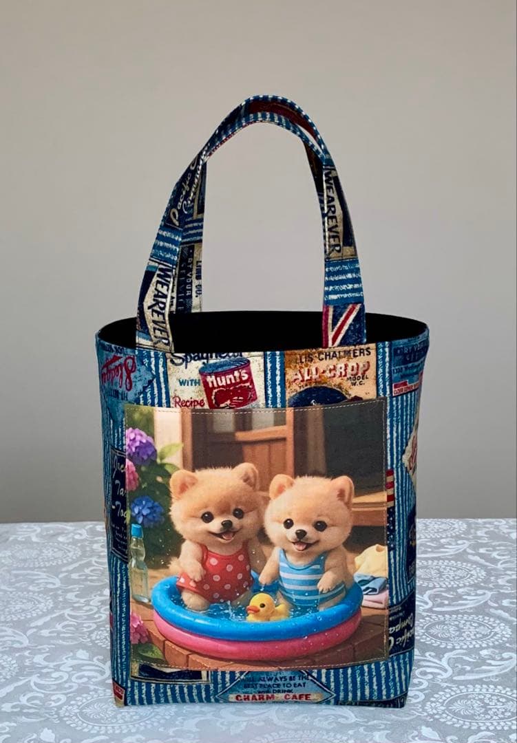 みい　　ワッペンポケット猫ちゃん　トートバッグ　小物入れ