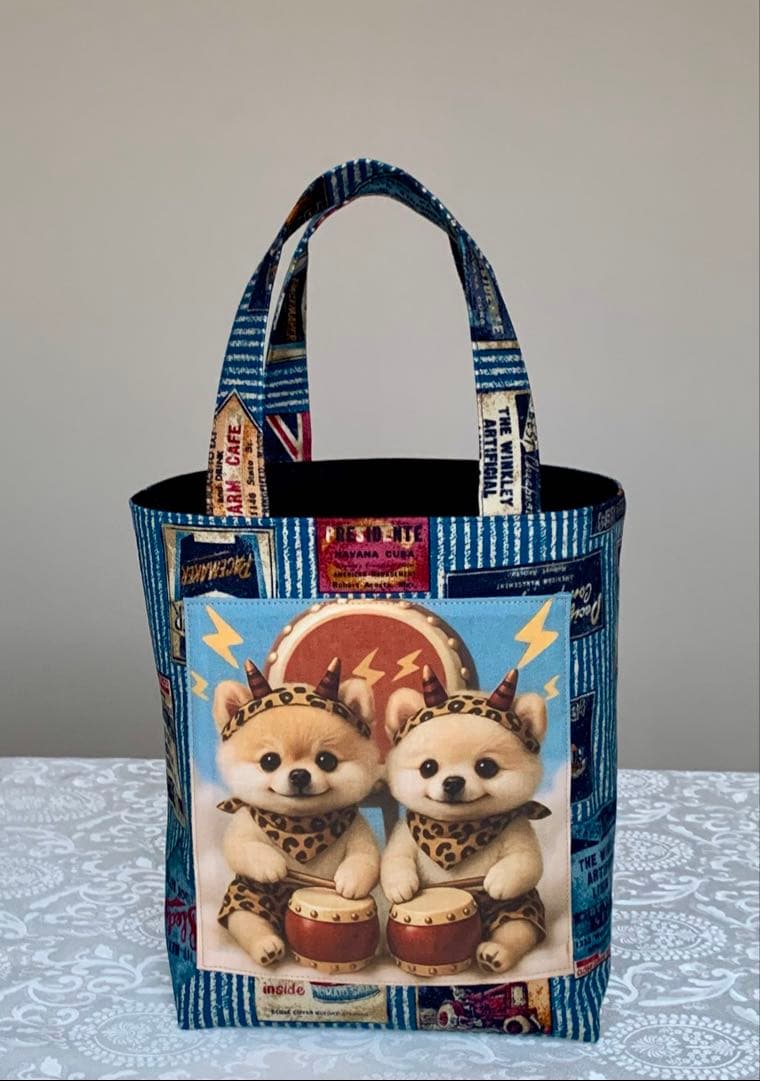 みい　　ワッペンポケット猫ちゃん　トートバッグ　小物入れ