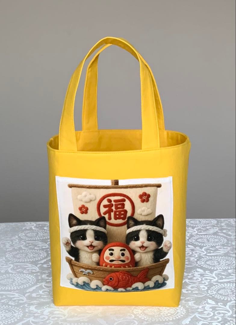 みい　　ワッペンポケット猫ちゃん　トートバッグ　小物入れ