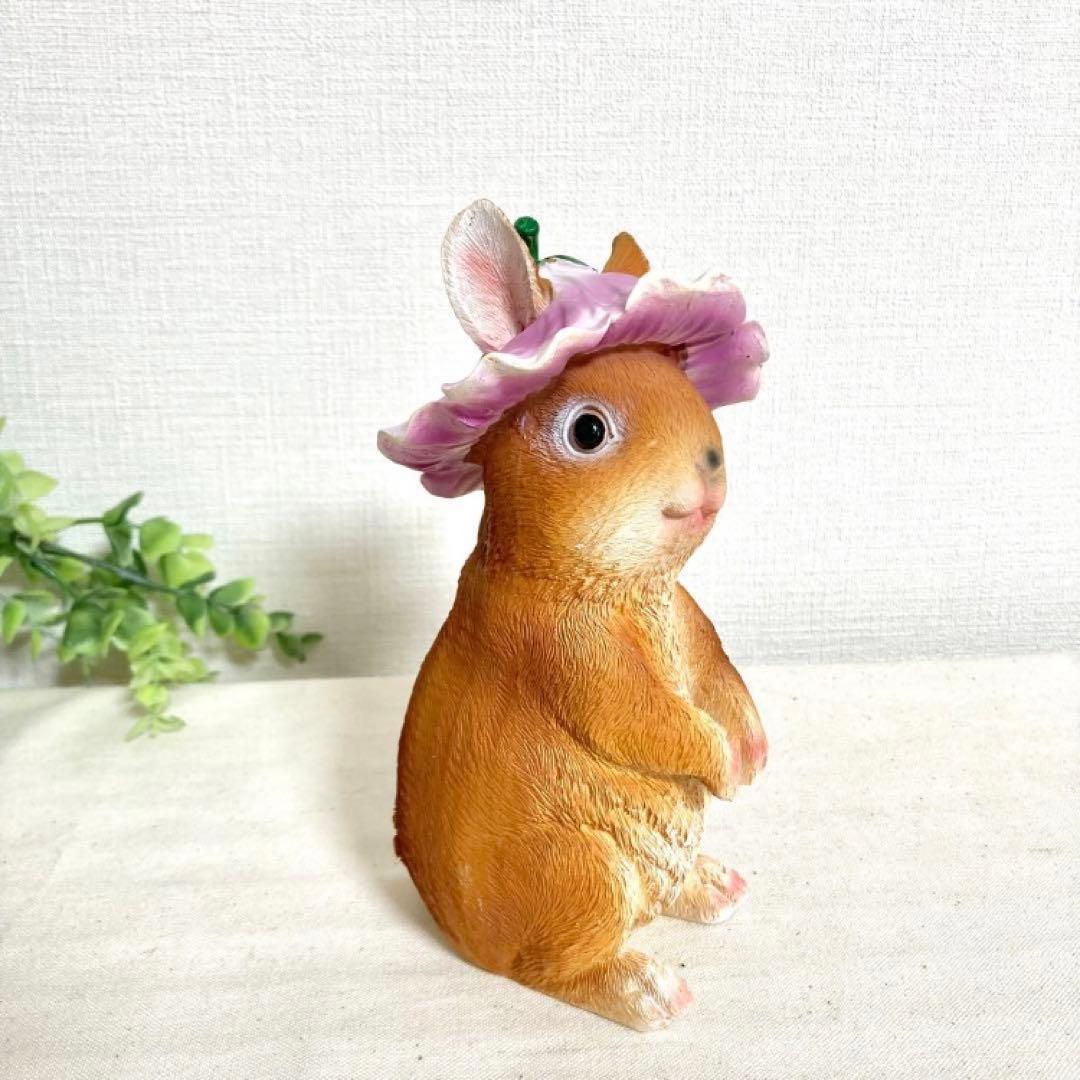【新品】うさぎ3匹セット　ガーデン雑貨 オブジェ　お花、きのこ、スイカ
