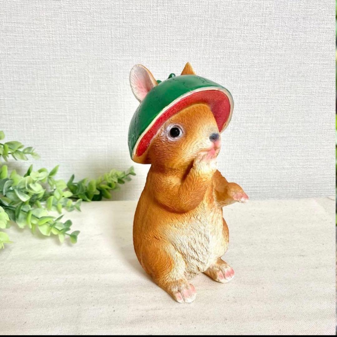 【新品】うさぎ3匹セット　ガーデン雑貨 オブジェ　お花、きのこ、スイカ