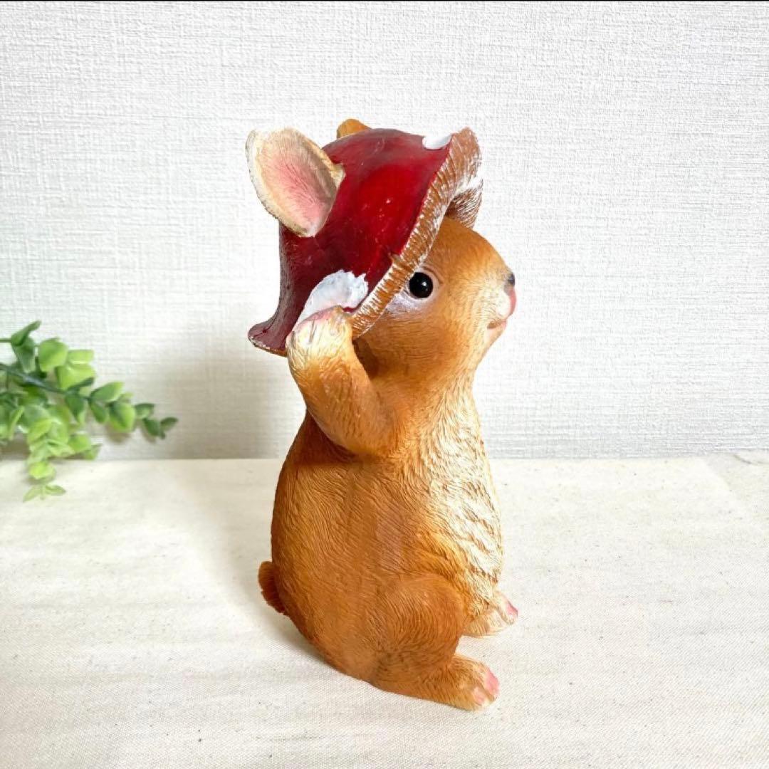 【新品】うさぎ3匹セット　ガーデン雑貨 オブジェ　お花、きのこ、スイカ