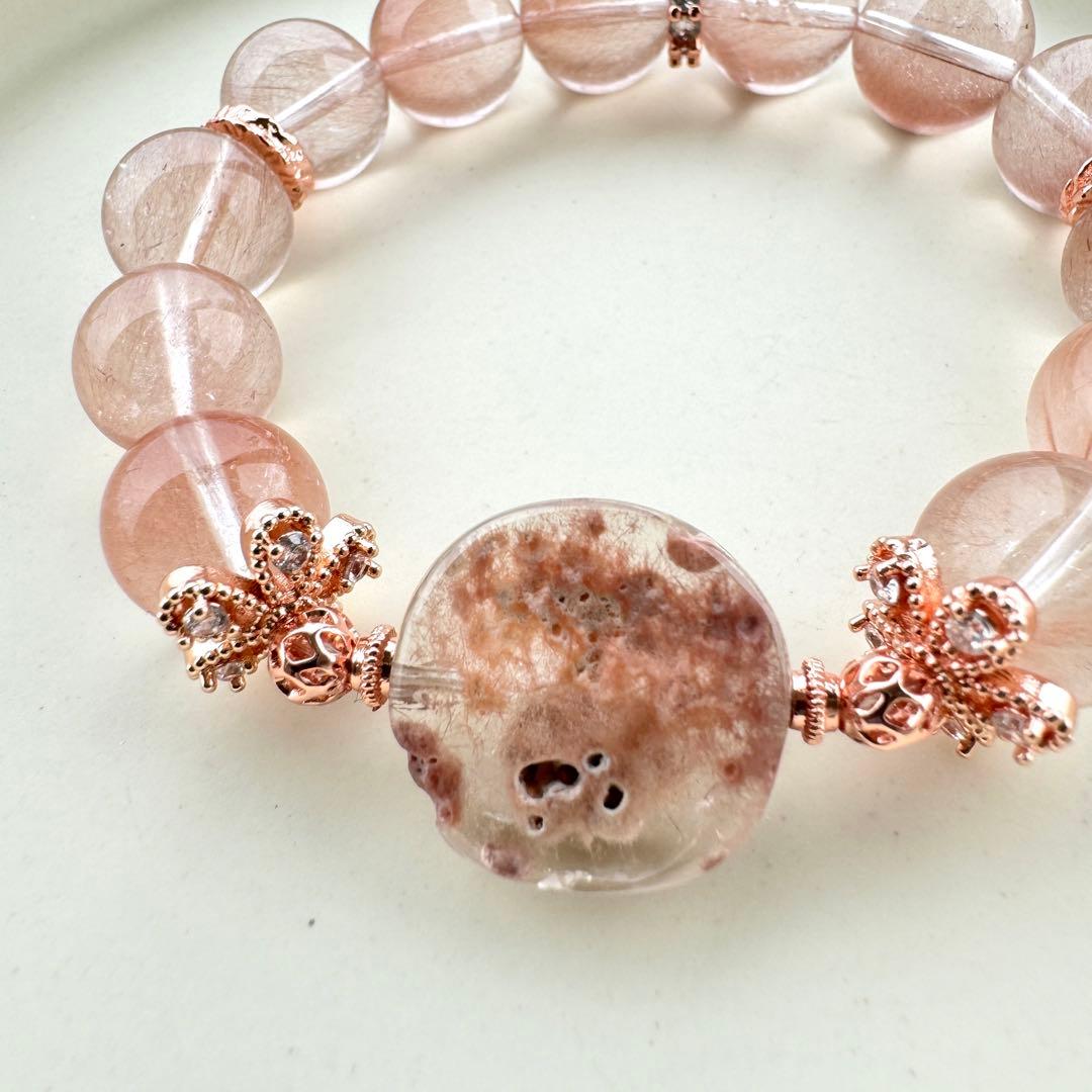 煮干しさま専用　一点物　天然石　ピンクサゲ　サゲニティック　もこもこ