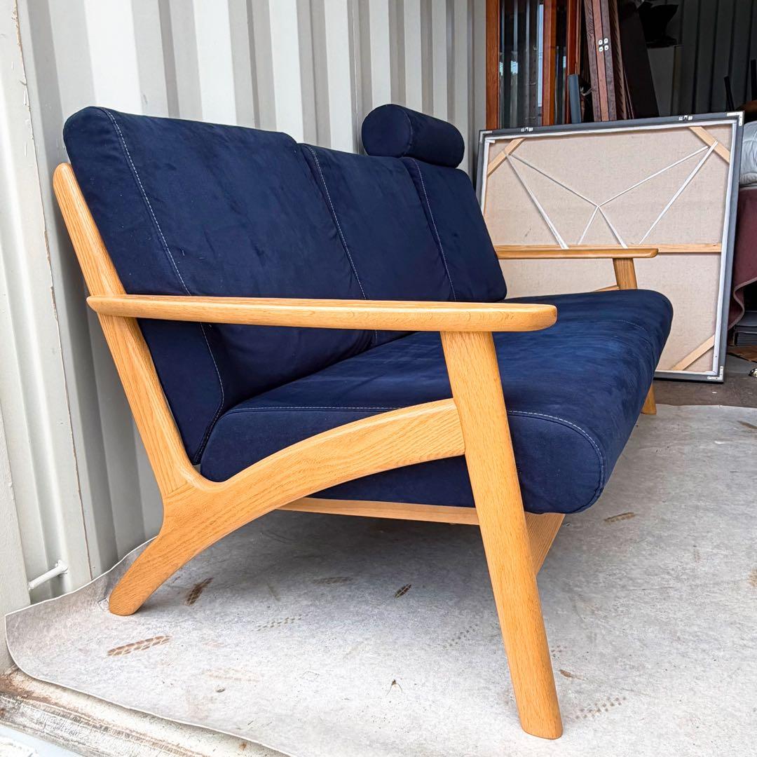 取付無料！浜本工芸 北欧風天然木おしゃれインテリアネイビーファブリックソファ✨