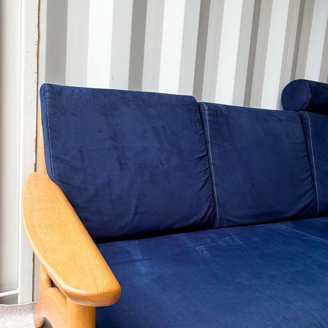 取付無料！浜本工芸 北欧風天然木おしゃれインテリアネイビーファブリックソファ✨