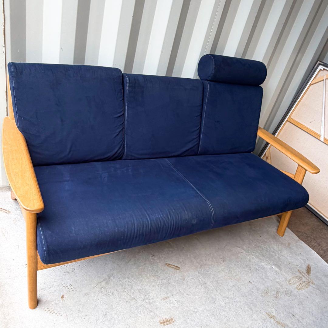 取付無料！浜本工芸 北欧風天然木おしゃれインテリアネイビーファブリックソファ✨