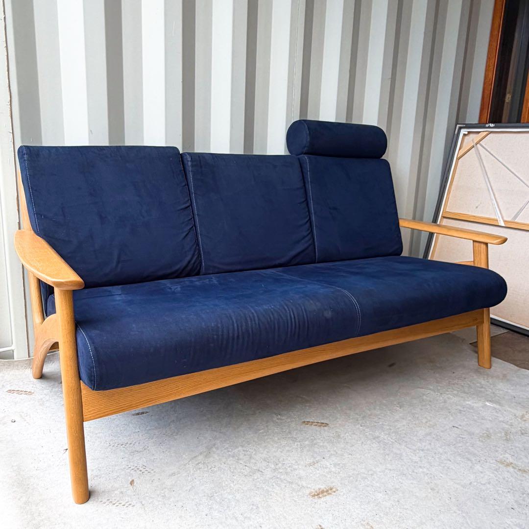 取付無料！浜本工芸 北欧風天然木おしゃれインテリアネイビーファブリックソファ✨