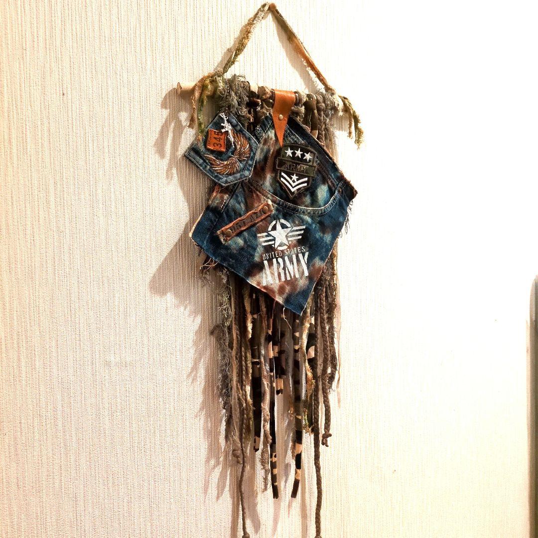 ［SALE］デニムリメイク☆手染めポケット✨Military☆★男前タペストリー