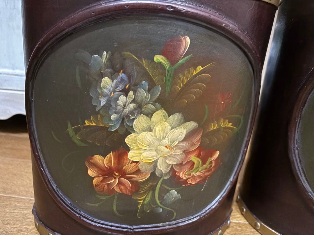 トールペイント木製(ゴミ箱、雑誌入れ等) 未使用品大小セット！