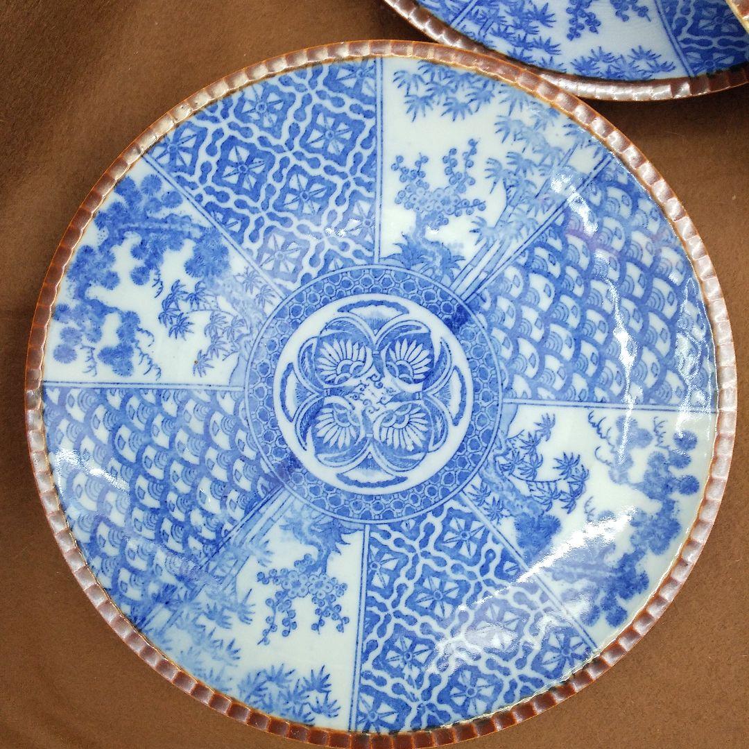 大特価 !!!古伊万里、印判イゲ八寸皿、5 枚セット
