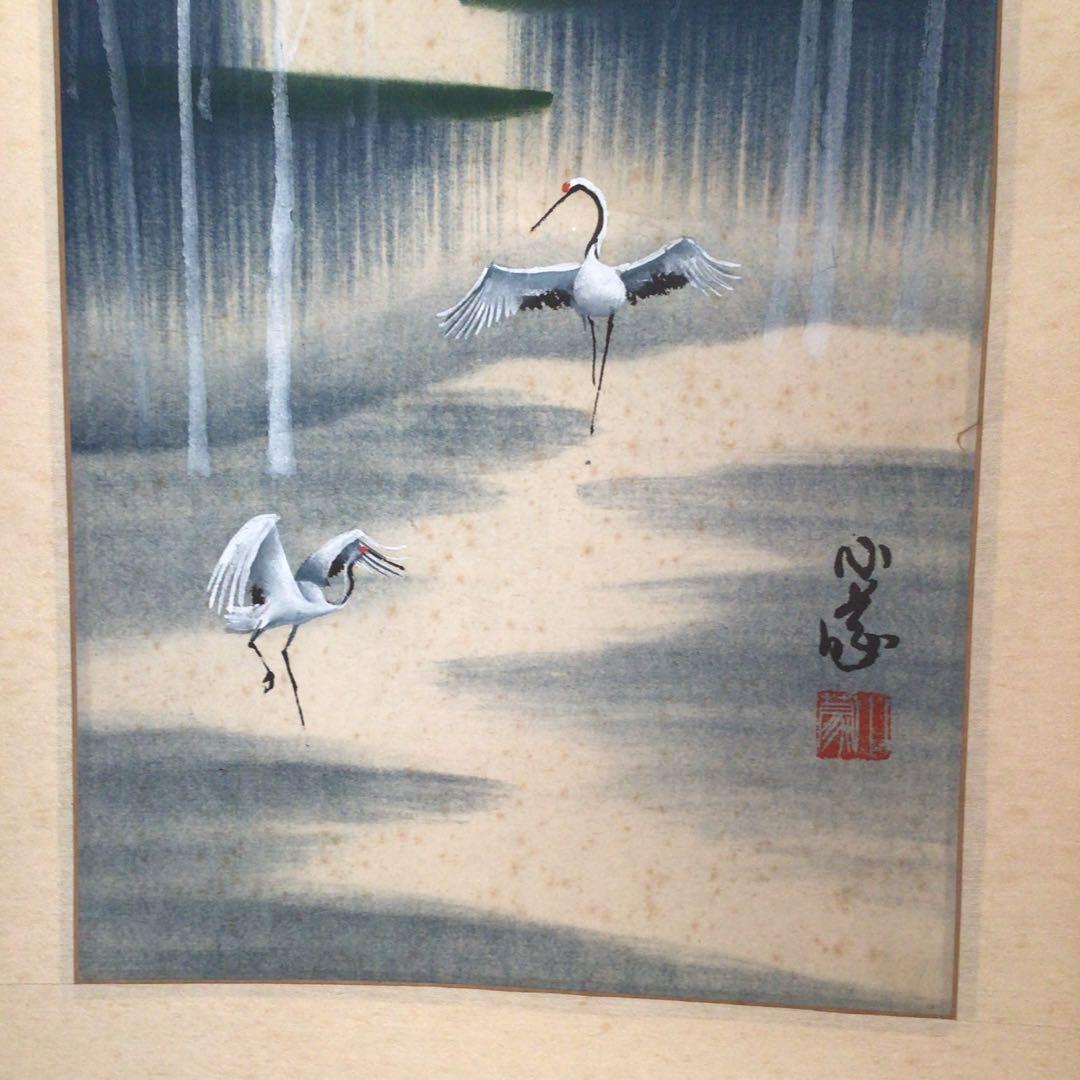 No3305掛軸　中国画家　小蒙　冬景鶴図　紙本　現代中国美術　中国画　送料無料