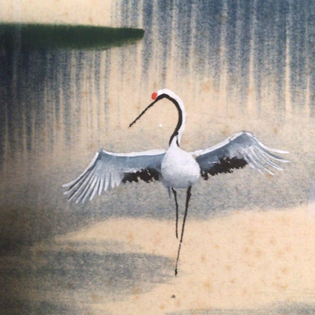 No3305掛軸　中国画家　小蒙　冬景鶴図　紙本　現代中国美術　中国画　送料無料