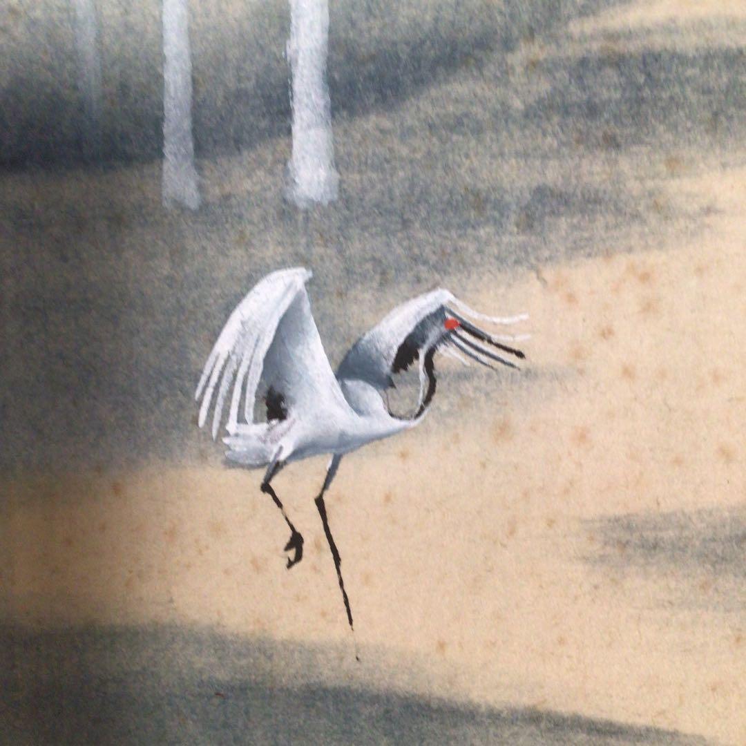 No3305掛軸　中国画家　小蒙　冬景鶴図　紙本　現代中国美術　中国画　送料無料