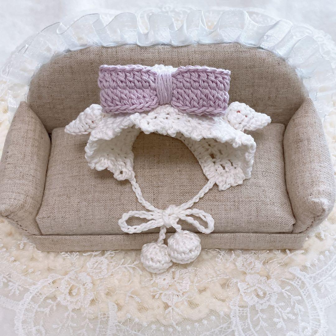 10㎝ ちびぐるみ　にじぱぺ　ぬい服　子ひつじちゃんボンネット　薄紫　２