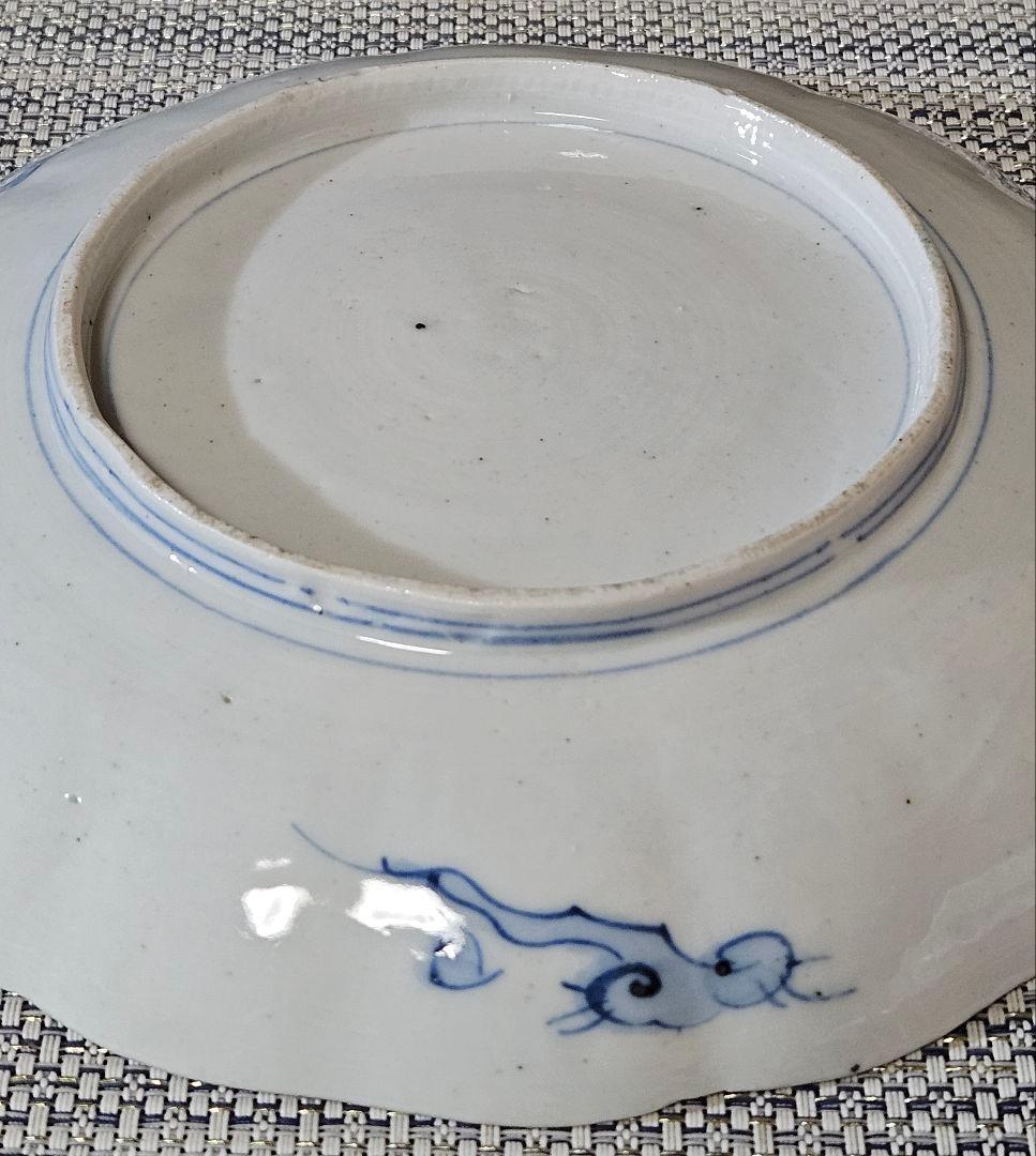 江戸時代末期～明治時代　錦手　金彩色絵　松鶴図　金彩赤絵亀甲文　21.8cm皿