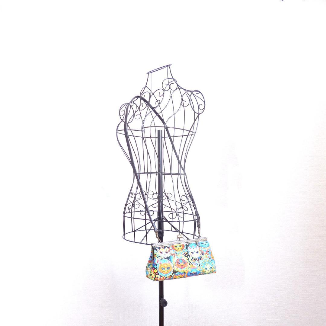 セット商品★がま口ショルダーバッグ＆小銭入れ メキシコの伝統柄風 猫柄 G376