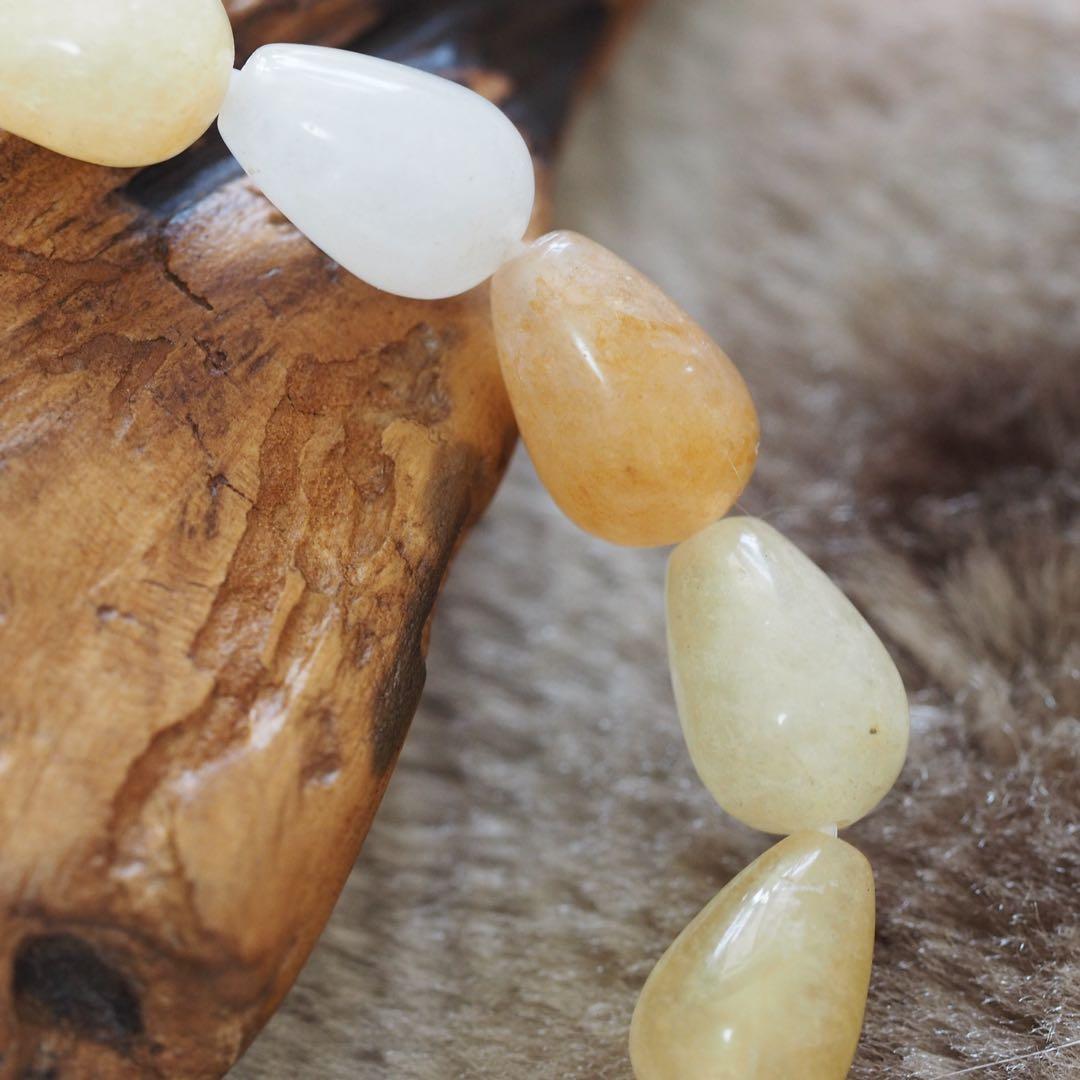 ブレスレット 天然黄翡翠(熱処理、色加工無し、ドロップカット) 内径16.5cm