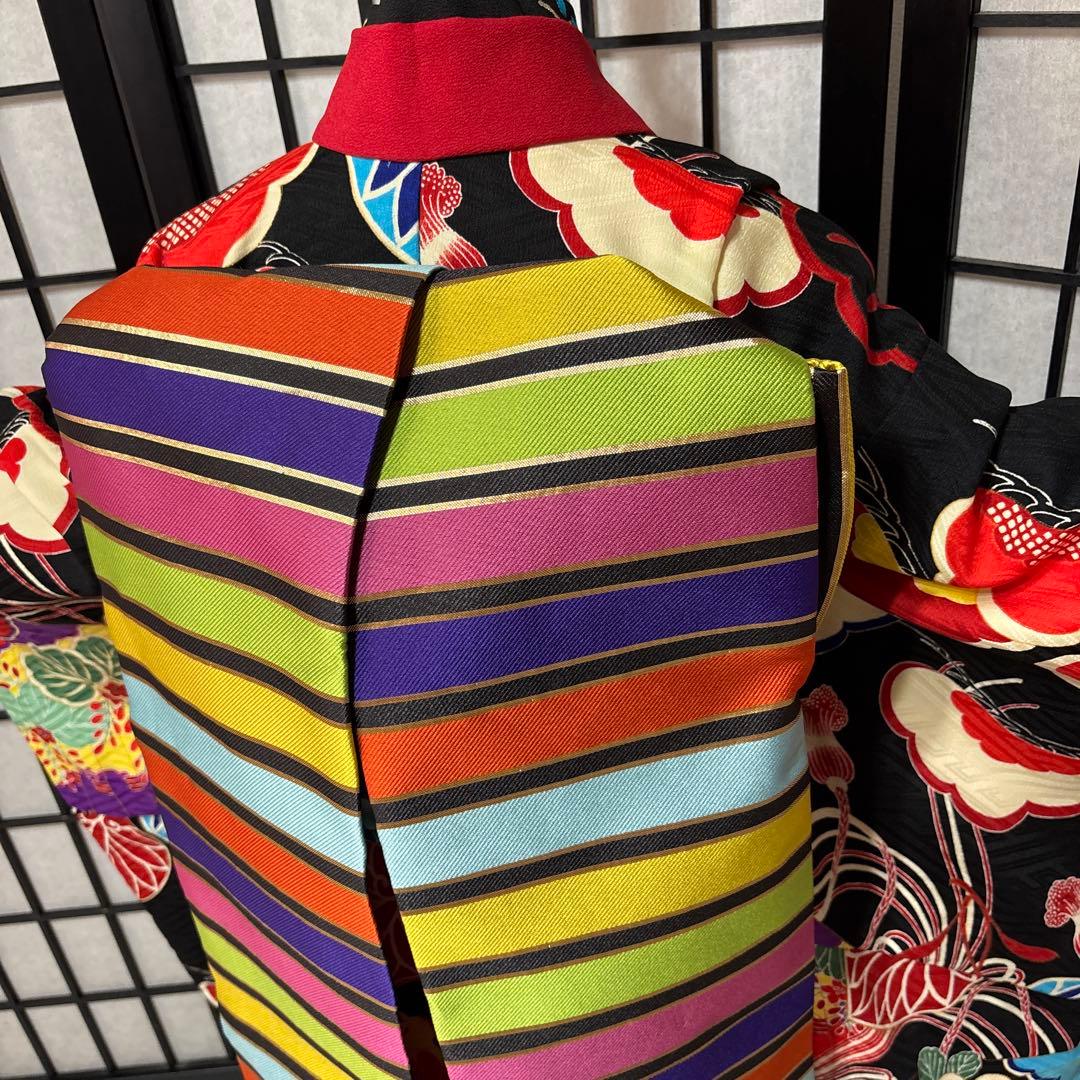 七五三　着物セット　7歳　黒色　だらり帯　舞妓スタイル　JAPAN STYLE