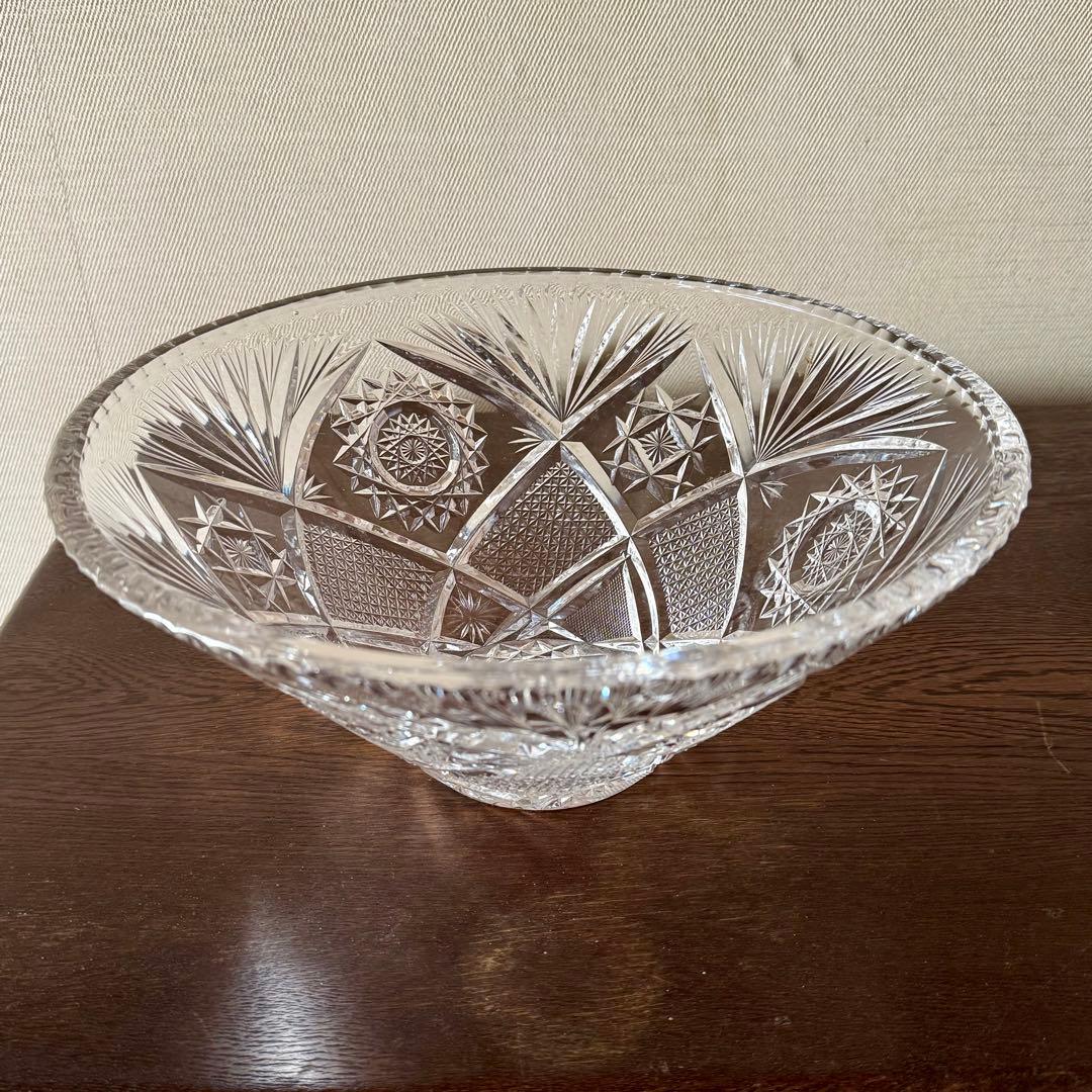 クリスタルガラス カットガラス 大皿 フルーツボウル 29cm 重厚