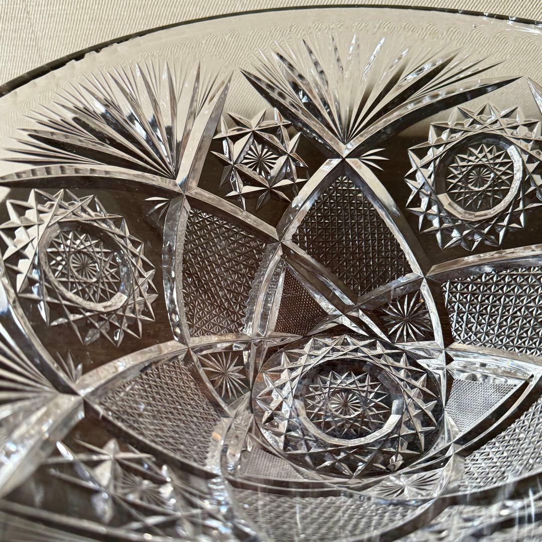 クリスタルガラス カットガラス 大皿 フルーツボウル 29cm 重厚