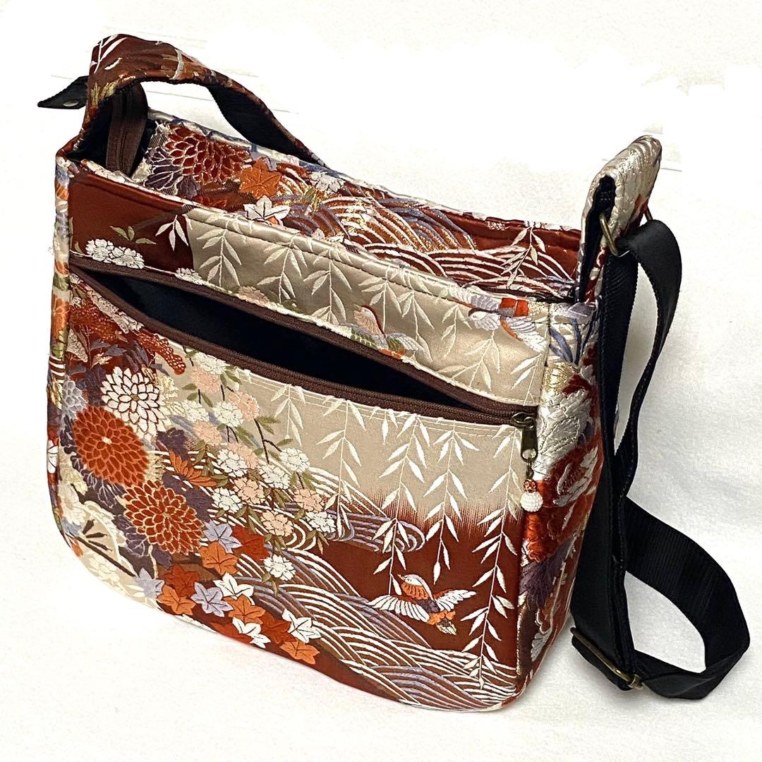 347 帯リメイク　牡丹のふっくらショルダーバッグ　匿名配送