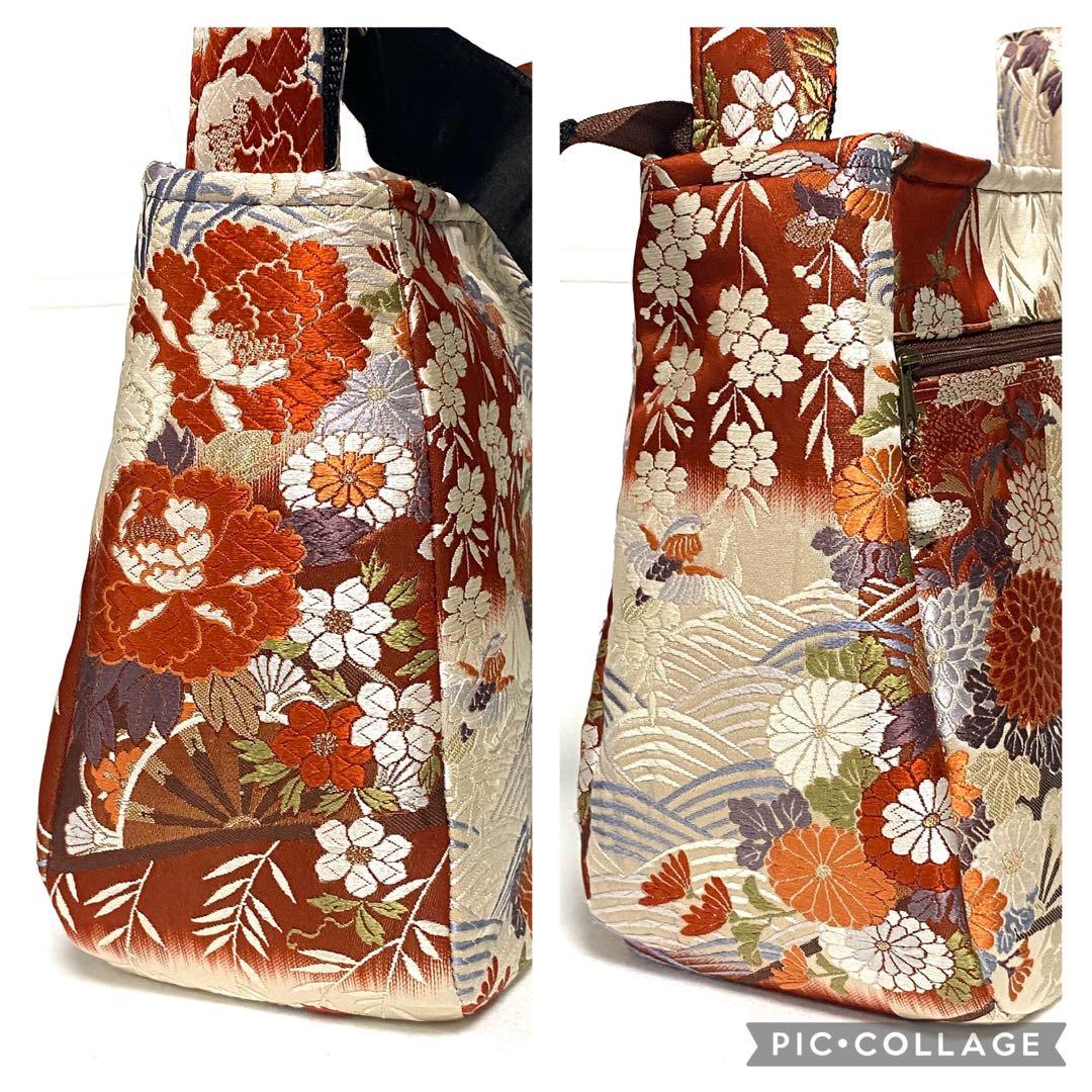 347 帯リメイク　牡丹のふっくらショルダーバッグ　匿名配送