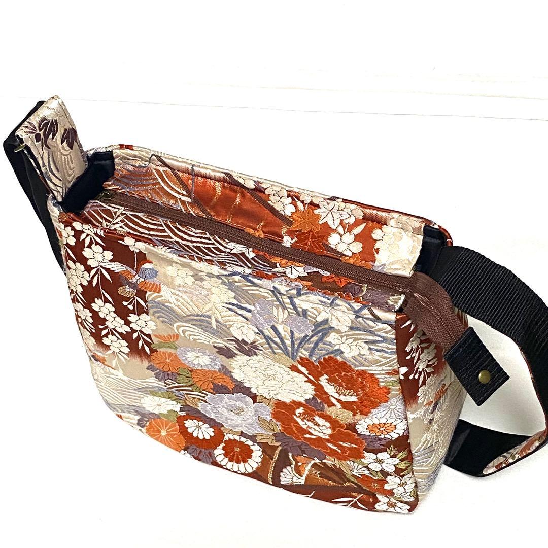 347 帯リメイク　牡丹のふっくらショルダーバッグ　匿名配送