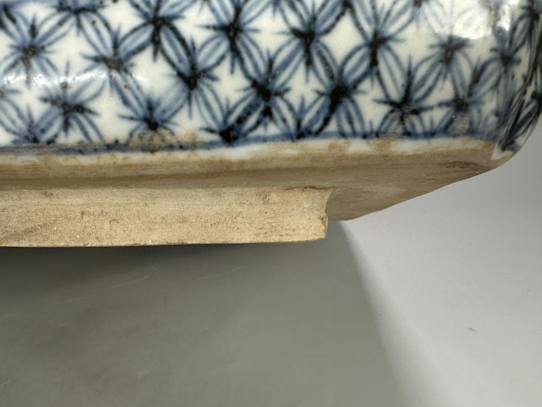 3.3-1中国美術　古越国　安南　青花鳳凰文四方盤　染付皿　時代皿　古物　唐物