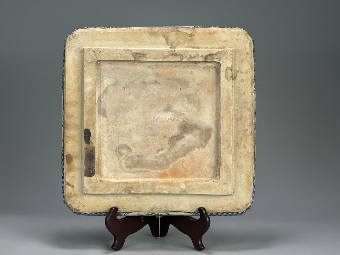 3.3-1中国美術　古越国　安南　青花鳳凰文四方盤　染付皿　時代皿　古物　唐物