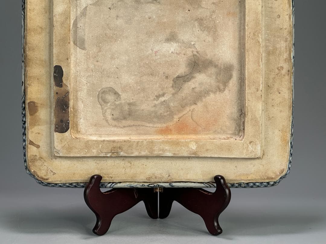 3.3-1中国美術　古越国　安南　青花鳳凰文四方盤　染付皿　時代皿　古物　唐物