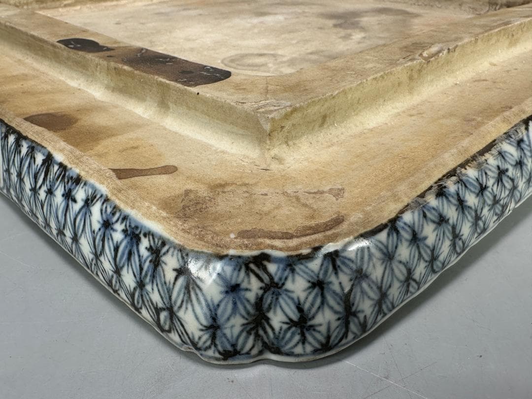 3.3-1中国美術　古越国　安南　青花鳳凰文四方盤　染付皿　時代皿　古物　唐物