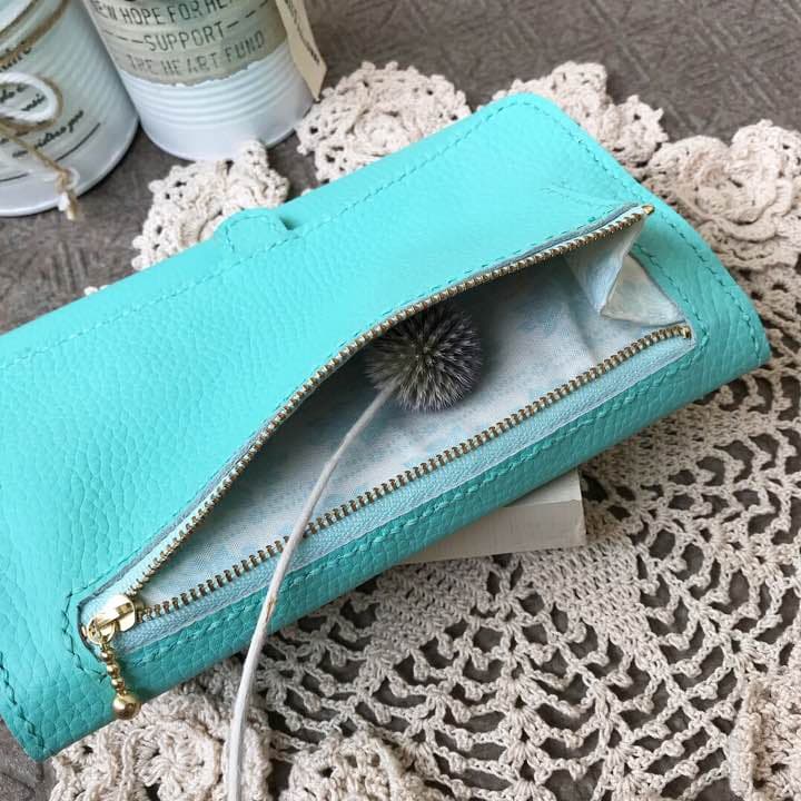 牛革 ミントブルー ペンケース 付き 手帳カバー フルカバー ティファニーブルー