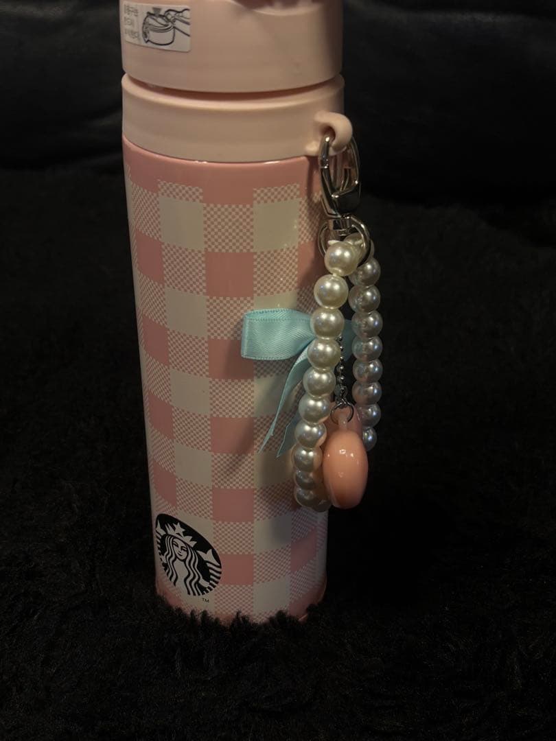 韓国限定 スターバックス 水筒 ピンクチェック チャーム付 バレンタイン2025