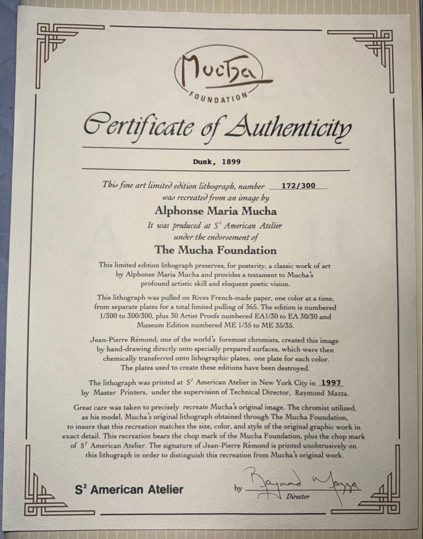 ミュシャ『黄昏（Dusk/Twilight）』リトグラフ(172/300)