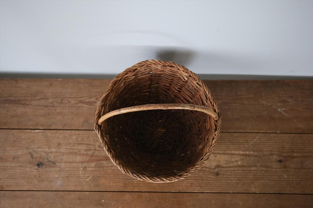 フランスアンティークラタン製バスケット/パニエ/アラログカゴ籐籠78-100-1