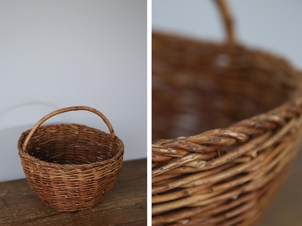 フランスアンティークラタン製バスケット/パニエ/アラログカゴ籐籠78-100-1