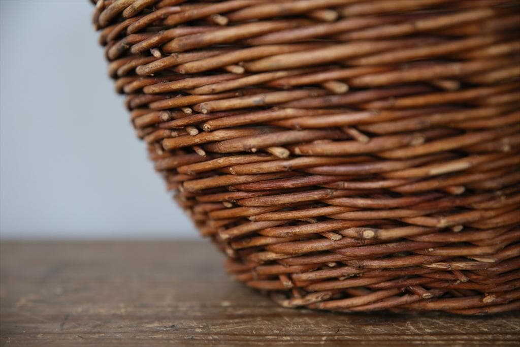 フランスアンティークラタン製バスケット/パニエ/アラログカゴ籐籠78-100-1