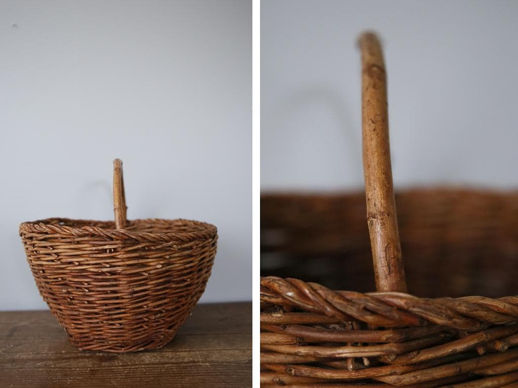 フランスアンティークラタン製バスケット/パニエ/アラログカゴ籐籠78-100-1