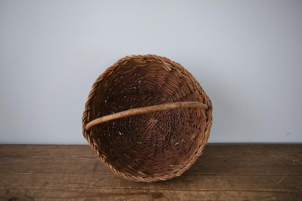 フランスアンティークラタン製バスケット/パニエ/アラログカゴ籐籠78-100-1