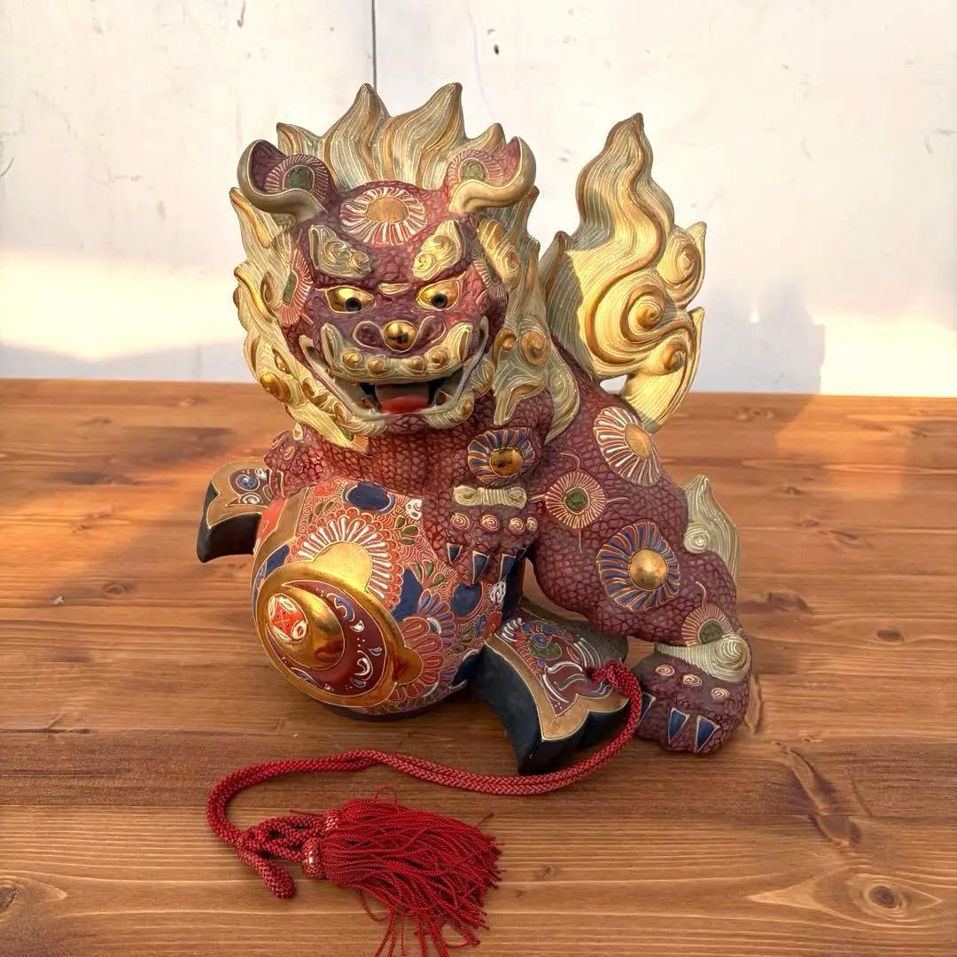 陶器製 獅子像 打ち出の小槌付き