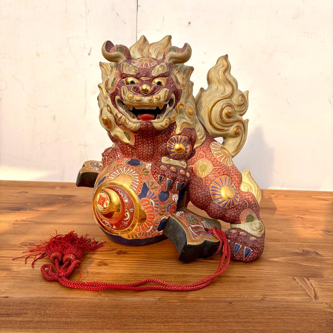 陶器製 獅子像 打ち出の小槌付き